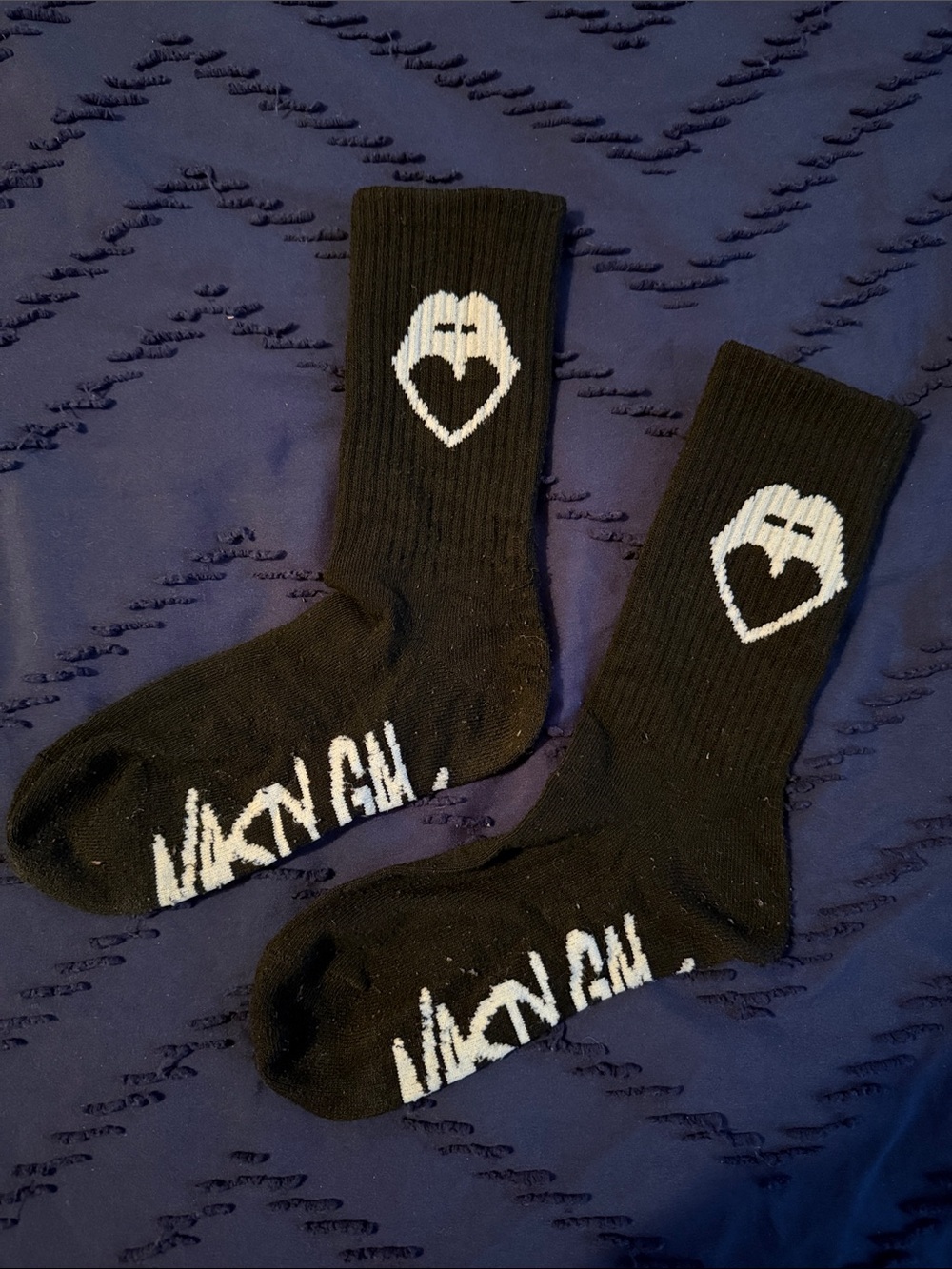 Nasty Gal Black Crew Socks with White Heart Patch